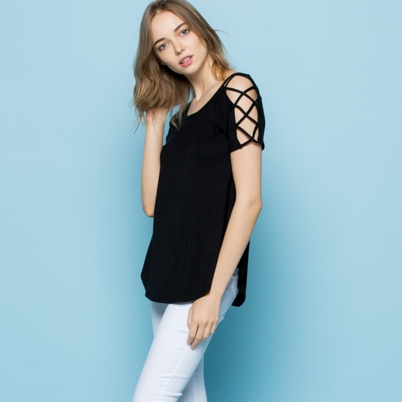 West Coast Love Tops - Black Cold Shoulder Top